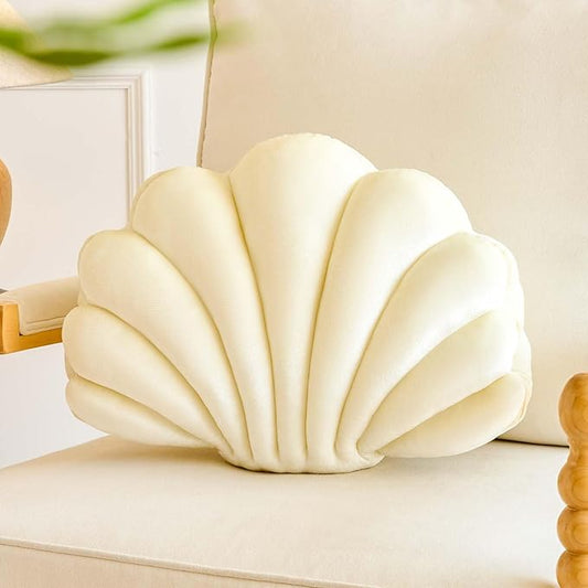 Cream Seashell Throw Pillows, Shell Shaped Throw Pillows, 13 Inch Soft Velvet Home Decorative Pillow Plush Cushion for Bed Couch Living Room Decor Accent Throw Pillow