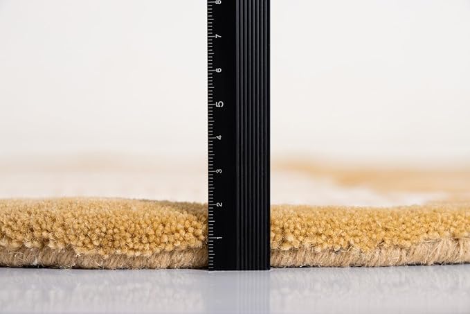 Hand-Tufted Wool Area Rug with Scalloped Edges, Neutral Beige Plaid Pattern, Cozy Soft Accent Rug for Living Room, Bedroom, and Nursery, Handmade Decorative Carpet, 2x3 Ft