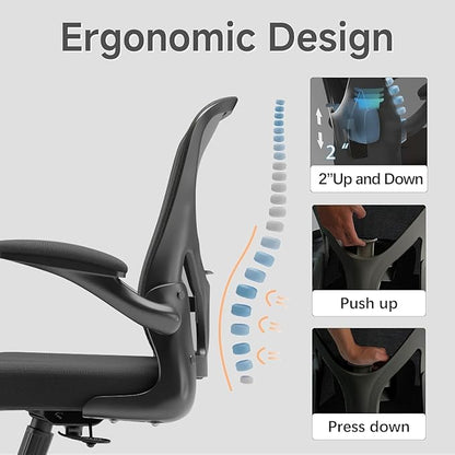 Ergonomic Office Chair with Adjustable Lumbar Support & Flip-Up Armrests - High Back Desk Chair with Thickened Seat Cushion, Rolling Wheels for Home/Office Study Work (01Blcak)