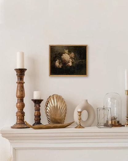 KBKBART Framed Canvas Wall Art Vintage Decor, Dark Vintage Still Life Flower Canvas Oil Painting, Classical Moody Peony Bouquet Prints for Wall Decor, Antique Floral Art Painting Victorian Decor Artwork for Bedroom Living Room Bathroom Gallery(8"x10")