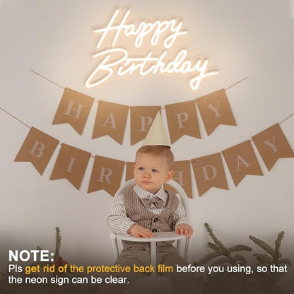 Happy Birthday Neon Sign, 22.4"x13.8" Happy Birthday Sign for Birthday Party Decor, Happy Birthday Light Up Led Signs for Backdrop, Neon Birthday Sign for Any Ages Bday Celebration, Warm White DIVATLA