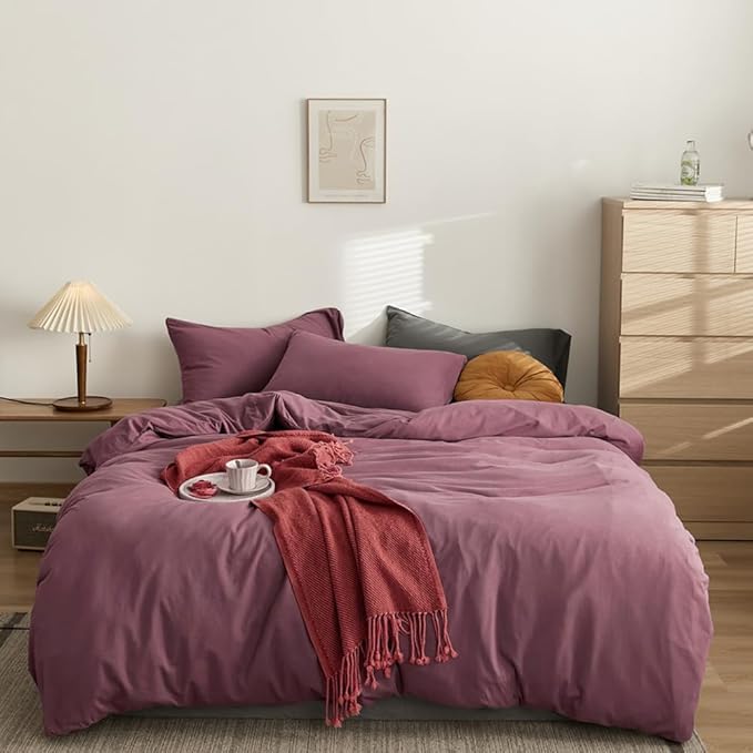 CLOTHKNOW Pale Mauve California King Comforter Set 3Pcs Dusty Purple Bedding Comforter Sets Soft Dark Purple Comforter with 2 x Pillow Cases