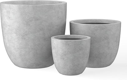 Kante 18",14",10" Dia Concrete Round Planters (Set of 3), Outdoor Indoor Large Planter Pots with Drainage Hole and Rubber Plug for Home Patio Garden, Natural Concrete