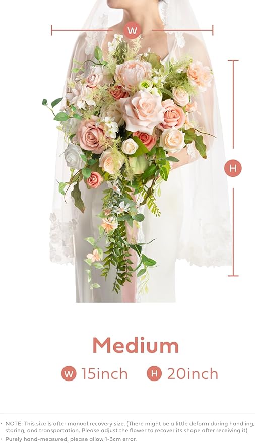 Ling's moment Pink Bride Wedding Bouquet - 15 Inch Wedding Blush Garden Artificial Flowers for Bride