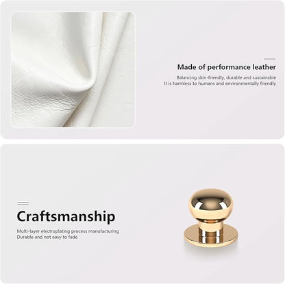 Desk Accessories,Beige White Vegan Leather Office Organizer with 1 Drawer & Tray,Pen Holder with Gold-Tone Metal Accents Knob,Bedroom.