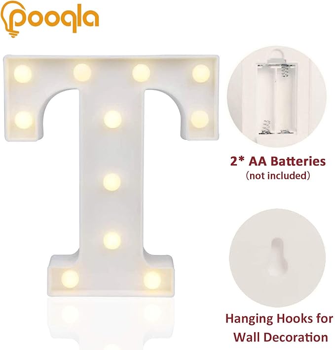Pooqla LED Marquee Letter Lights Sign, Light Up Alphabet Letter for Home Party Wedding Decoration T