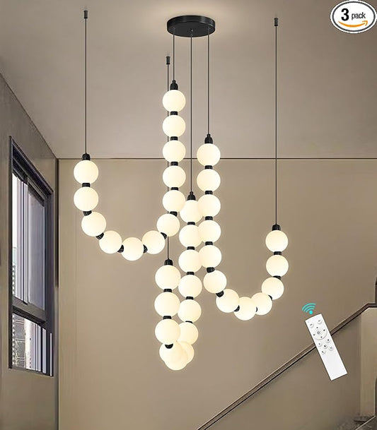 Modern Chandeliers LED Dimmable Light Acrylic Balls Ceiling Pendant Lighting for Living Room Dining Room Bedroom Adjustable Hanging Lights 70 Watts, Balck Lamp