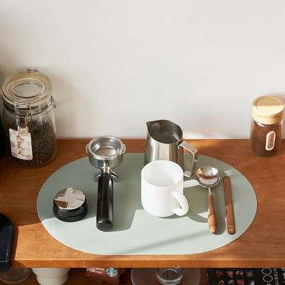 Mint Green Oval Silicone Placemats Set of 4 – Heat Resistant, Waterproof, Easy to Clean Non-Slip Modern Dining Table Mats – Premium Leather Textured Japandi Kitchen Decor