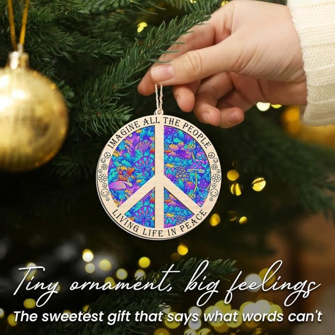 Christmas Hippie Gifts for Women Men - Suncatcher Christmas Ornaments 2025 - Hippie Ornaments Boho Decor Gifts for Friends Family, Peace Sign Ornament Gift Ideas for Xmas Decorations