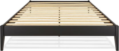 Bme Dinkee Queen Platform Bed Frame Wood 15 Inch - Solid Wood Bed Frame - Modern & Minimalist Style - 12 Strong Wood Slat Support - Easy Assembly - No Box Spring Needed - Black