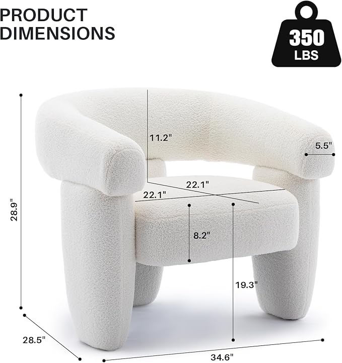 Mid Century Modern Accent Barrel Chair Comfy Upholstered Round Armchair with Montage Design, Sherpa Boucle Lounge Chair for Living Room Bedroom Apartment, Cream White