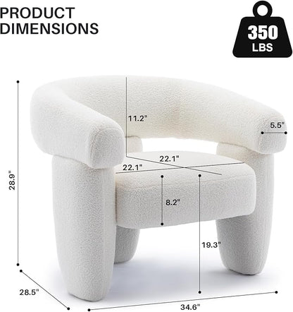 Mid Century Modern Accent Barrel Chair Comfy Upholstered Round Armchair with Montage Design, Sherpa Boucle Lounge Chair for Living Room Bedroom Apartment, Cream White