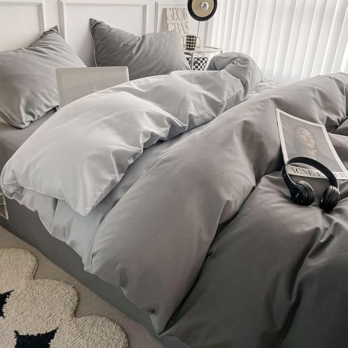 CLOTHKNOW Grey White Comforter Set Twin/Twin XL 3Pcs Grey and White Gradient Bedding Comforter Sets Silver Comforter Gray Comforter Sets