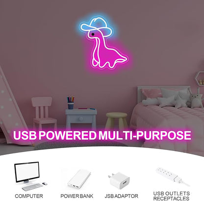 Cowboy Dinosaur Neon Sign, Dinosaur Wall Art, Personalized Gift, Kids Room Bedroom Decor, Neon Night Light