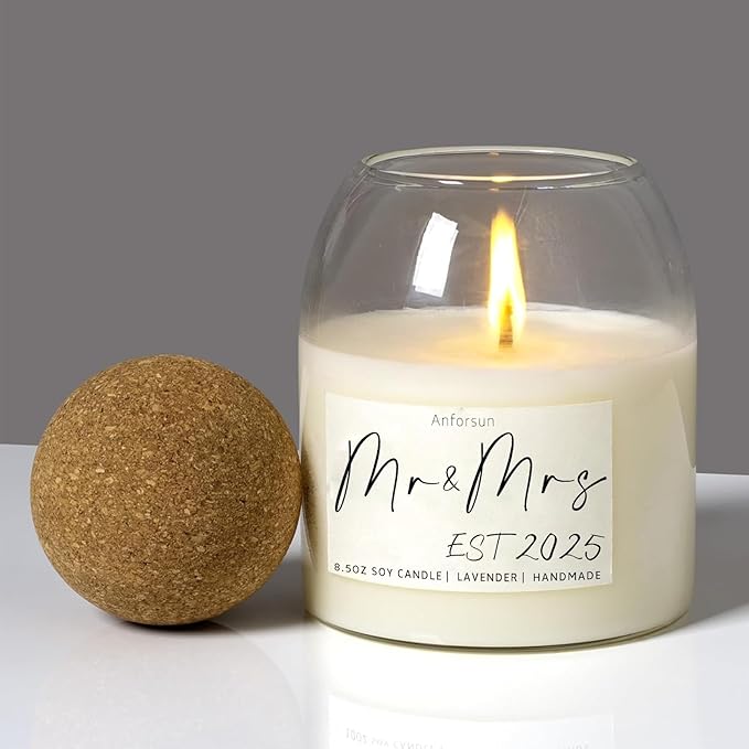 Wedding Gifts for Couples 2025, Bridal Shower Gifts for Couples Husband Wife, Newlywed Mr and Mrs - 8.50oz Soy Wax, Long-Lasting 60-Hours，Lavender