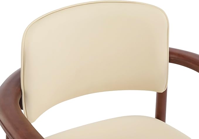 Christopher Knight Home Emeny Modern Faux Leather Upholstered Dining Chairs Set of 2, PU Kitchen Side Chairs with Wooden Frame, Living Room Comfy Reading Chair with Curved Backrest, Beige+Dark Walnut