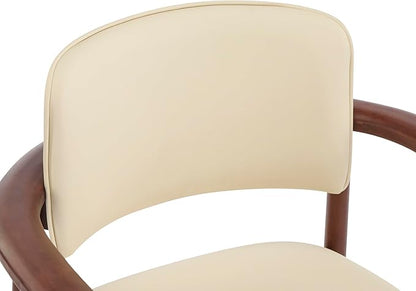 Christopher Knight Home Emeny Modern Faux Leather Upholstered Dining Chairs Set of 2, PU Kitchen Side Chairs with Wooden Frame, Living Room Comfy Reading Chair with Curved Backrest, Beige+Dark Walnut