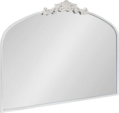 Kate and Laurel Arendahl Ornate Traditional Arched Mirror; 36 x 29; White; Decorative Baroque Style Arched Wall Mirror with Wide Frame and Crown