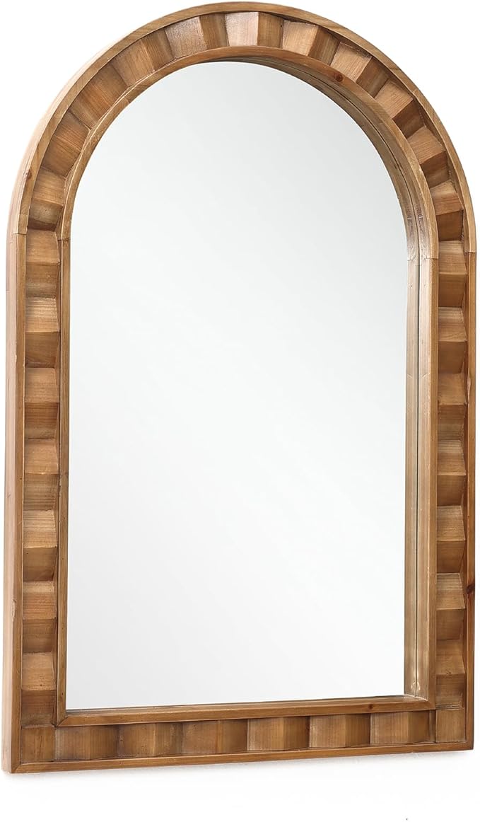 LuxenHome Arched Wall Mirror, 30.4"x18.5" Solid Wood Framed Rustic Farmhouse Decorative Wooden Mirrors, Wall Mounted Hanging Accent Entryway Mirror for Bathroom, Living Room, Bedroom Home Decor