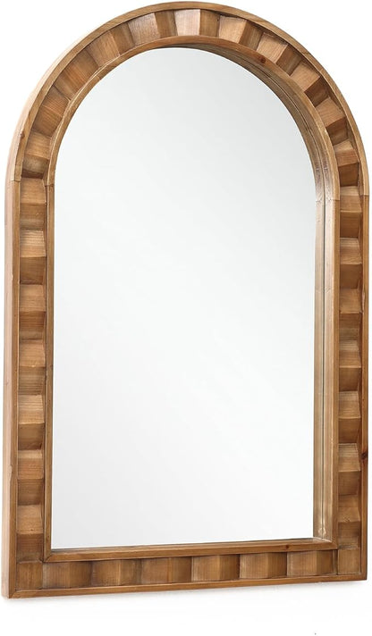 LuxenHome Arched Wall Mirror, 30.4"x18.5" Solid Wood Framed Rustic Farmhouse Decorative Wooden Mirrors, Wall Mounted Hanging Accent Entryway Mirror for Bathroom, Living Room, Bedroom Home Decor