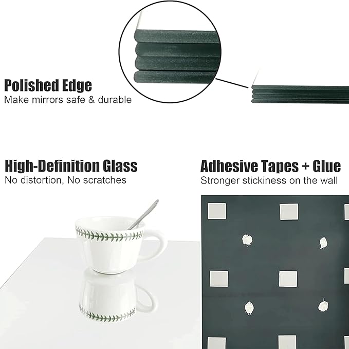 Home Gym Wall Mirror, 14"x12"x4PCS Full Length Home Gym Workout Mirror for Garage, Bedroom, Living Room, Over The Door