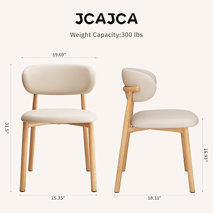 Kitchen Dining Chairs Set of 2 Modern Upholstered Leather Dining Room Chair with Metal Legs, Original/Beige