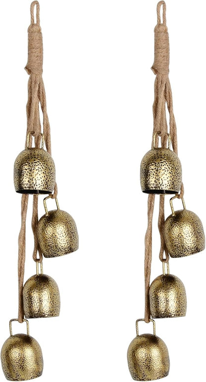 Styleonme Decorative Bells, Christmas Decor, Huangma Hanging Rope Metal Decorative Bull Bells, 4 * 2 Piece Set of Harmonious Bells, Vintage Handmade Rustic Lucky Christmas Bells