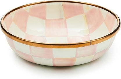 MACKENZIE-CHILDS Enamel Dipping Bowl, Small Serving Bowl for Entertaining, Pink-and-White Rosy Check