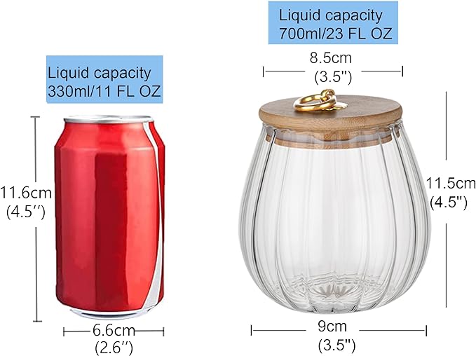 FANTESTICRYAN Glass Coffee Nuts Canister Airtight Storage Jar Petal Decorative Container with Bamboo Lid Metal Handle Easy to Grasp 700ml, 23 FL OZ