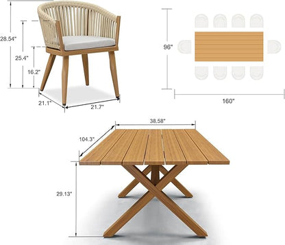 PURPLE LEAF 11 Pieces Outdoor Dining Set with Patio Aluminium Dining Table and Wicker Chairs Modern Furniture Cushions Sets for Backyard Indoor Decor Kitchen Teak