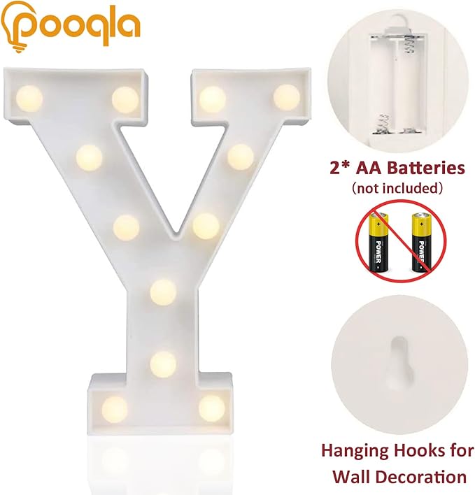Pooqla LED Marquee Letter Lights Sign, Light Up Alphabet Letter for Home Party Wedding Decoration Y