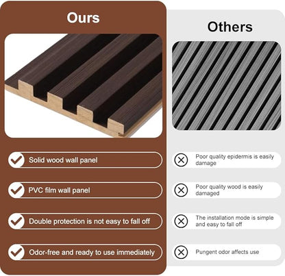 2PCS Wood Slat Acoustic Wall Panels for Ceiling and Wall Decor 3D Fluted Sound Absorbing Textured Panel with Wood Finish 108"×6" (Walnut Brown)