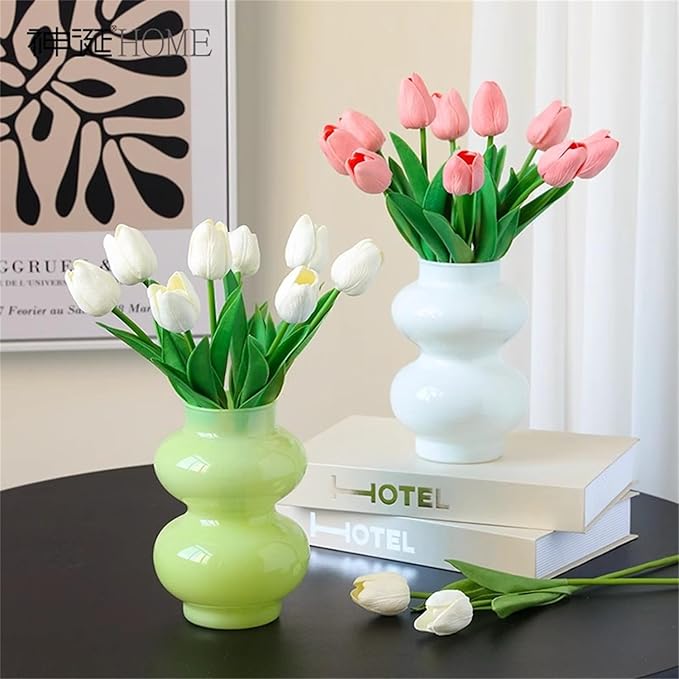 JSPYFITS Glass Hydroponic Flower Vase, Double Balls Colored Glasses Bubble Vases for Flower, 7 Inches Glass Funky Vase for Home/Office/Weddings/Party Table Flower Décor (Milky Green)
