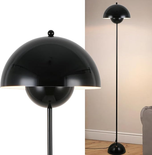 COSYLUX Modern Floor Lamp for Living Room, Industrial Tall Standing Lamp for Bedroom, Metal Shade Reflecting Light Reading Floor Lamp for Office, Nursery Room, Corner(Bright Black)