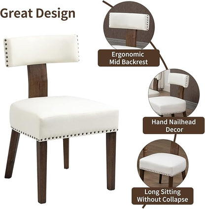 Upholstered Wooden Farmhouse Dining Chairs Set of 6, Mid-Century Modern Fabric Dining Room Chairs with Wood Legs, Curved Backrest Kitchen Chair Armless for Kitchen/Restaurant/Cafe, Beige