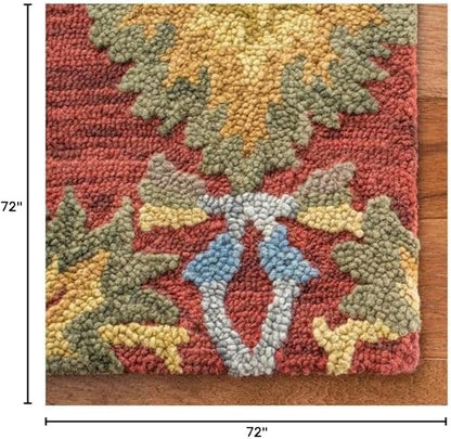 SAFAVIEH Blossom Collection Area Rug - 6' Square, Red & Multi, Handmade French Country Floral Wool, Ideal for High Traffic Areas in Living Room, Bedroom (BLM402Q)