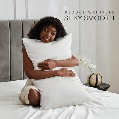 MR&HM Satin Bed Sheets, King Size Sheets Set, 4 Pcs Silky Bedding Set with 15 Inches Deep Pocket for Mattress (King, Ivory)