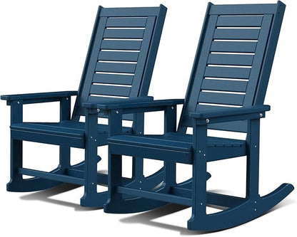 GREENVINES Outdoor Rocking Chairs | Set of 2 | Porch Rocker | HDPE Plastic | Blue | Oversized Rockers | High Back | Big & Tall | Ladder Back | for Patio Outside Backyard Balcony Garden