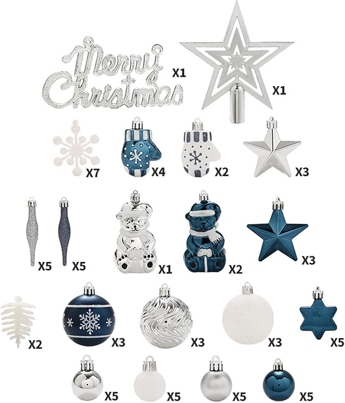 70 Pcs Shatterproof Christmas Balls Ornaments for Outdoor Use，Elegant Blue Christmas Yard Decorations Outdoor with Hanging Loops，A Set of Christmas Tree Decoration for Home, Wedding, Party