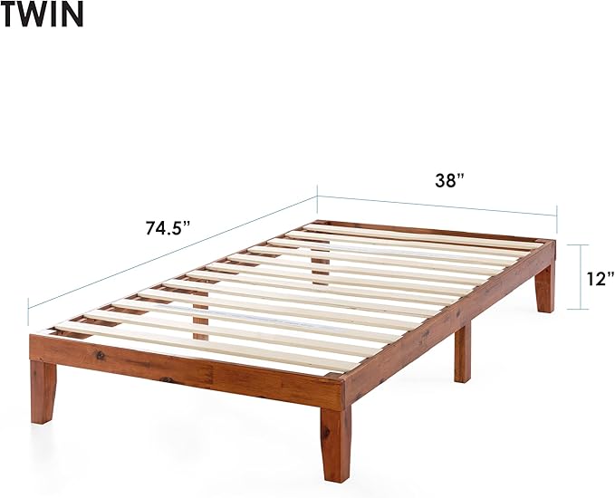 Mellow Naturalista Classic 12-Inch Solid Wood Platform Bed | Wooden Slats, No Box Spring Needed, Easy Assembly | Twin, Cherry