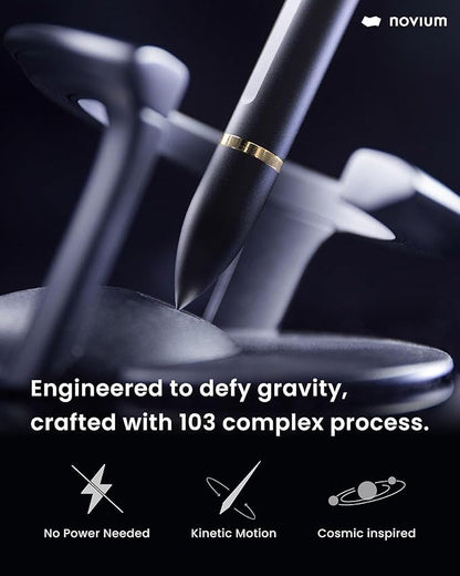 novium Hoverpen Interstellar - Space Black, Ballpoint Pen, 18K Gold-plated Pen Ring, 23.5 Degree Angle, Schmidt Ballpoint Refill, No Spills, No Spotting, No Explosions