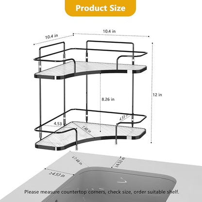 FOLLOWIN 2 Tier Bathroom Countertop Corner Organizer,Countertop Perfume,Vanity Counter Shelf,Skincare Makeup Cosmetic Vanity Organizers,Elegant Black