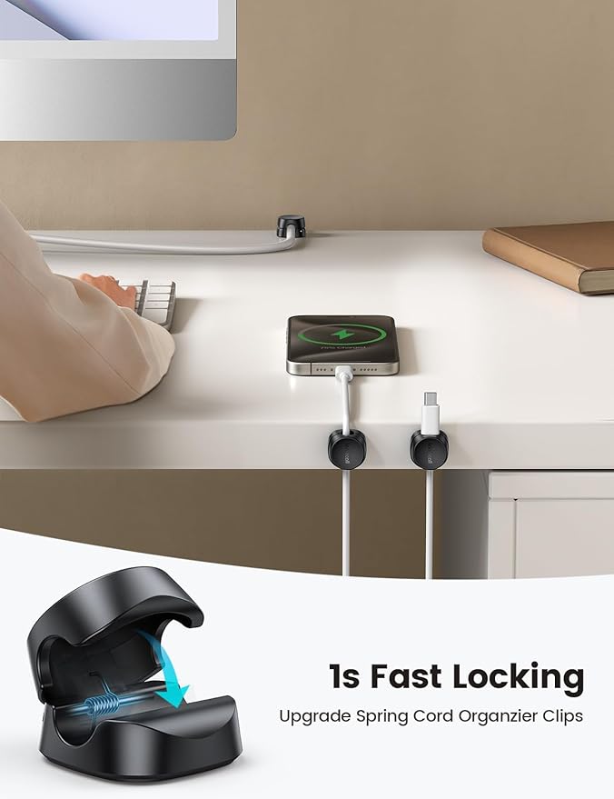 12Pack Cord Organizer Spring Clips, Desk Accessories - Lamicall Desk Cable Management Clips, Dorm Room Bedroom Essentials, Phone Charger Cord Holder, Wire Organizer Keeper for Nightstand