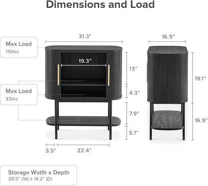 mopio Quin Storage Cabinet, Tambour Fluted Entryway Accent Console Tables, Buffet Sideboard with Doors & Shelves, Pantry Coffee Wine Bar Cabinet, Wood Console Table, Mid Century Modern (Black)