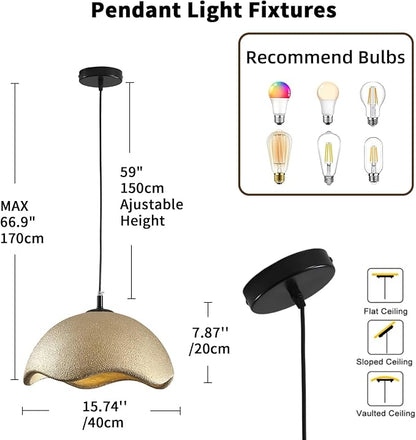 JAYMP 40cm Modern Pendant Light for Dining Room Kitchen Island Light Hanging Lamp E26 Base Japanese Wabi-Sabi Style Bird Nest Shape Lighting Fixture,1 Pack(Matte Gold,D Shape, 40cm/15.7inch)