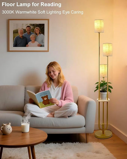 Gold Floor Lamp Dimmable 64IN Tall Standing Lamps with Soft Warm White Eye Care 3000K G9 Bulbs, Mid Century Modern Floor Lamp for Livng Room Bedroom