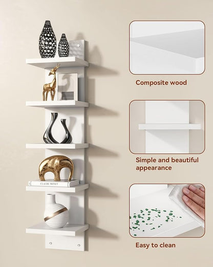 IBUYKE 5 Tier Wall Shelf Unit,White Vertical Shelf,Floating Storage Wall Shelf,Organizer Tall Tower Design Decorative Wall Mount Shelving for Home, Bedroom,Living Room,Office Decor WBC009W