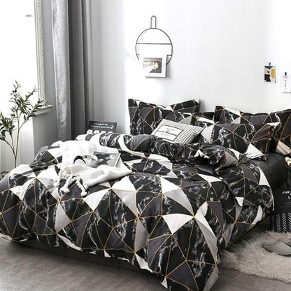 CLOTHKNOW Black Grey White Queen Comforter Set Marble Bedding Comforter Sets Soft Triangle Geometric Comforter with 2 x Pillow Cases