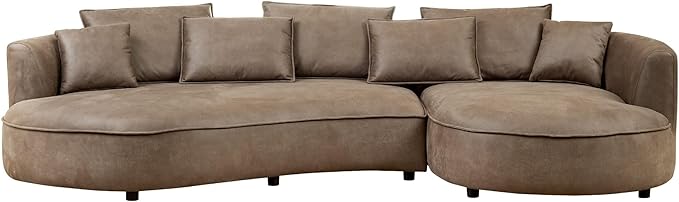 128.7'' Luxury Simple L Shape Curved Modular Leather Sofa Modern Curved Sofa Leathaire Upholstered 5-Seat Couch, Technology Cloth Square Sofa For Living Room Apartment(Leathaire+Right Facing, Brown)