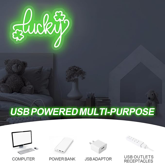 Lucky Shamrock Neon Sign, St. Patrick's Day Neon Sign,3 Leaf Clover Sign,Home Wall Decor,Saint Patrick's Day Decor,Encouraging Light For Party Favors, Classroom, Cave Bar Pub Home Party